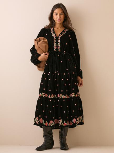 Nobody's Child Elizabeth Scarlett Lianne Embroidered Floral Maxi Dress, Black/Multi, Black/Multi