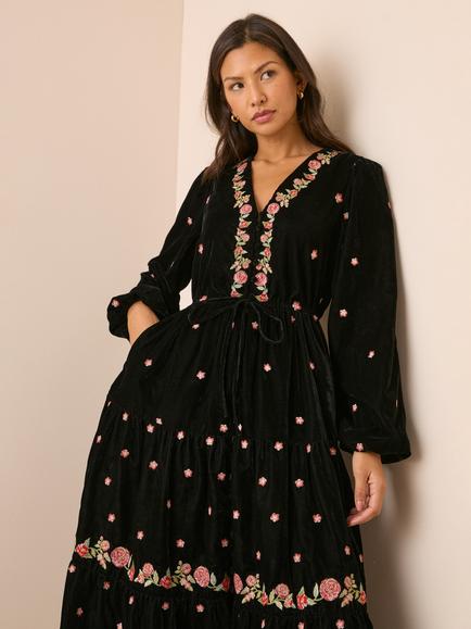 Nobody's Child Elizabeth Scarlett Lianne Embroidered Floral Maxi Dress, Black/Multi - view 2, Black/Multi
