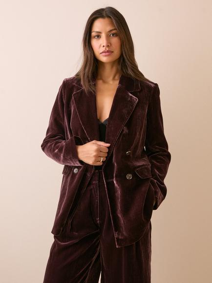 Nobody's Child Relaxed Fit Velvet Blazer, Brown - view 2, Brown