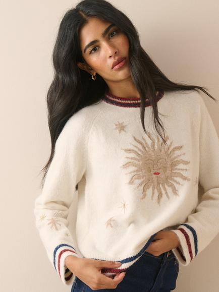 Nobody's Child Elizabeth Scarlett Embroidered Goddess Jumper, Cream/Multi, Cream/Multi