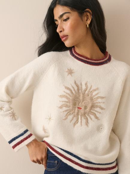 Nobody's Child Elizabeth Scarlett Embroidered Goddess Jumper, Cream/Multi - view 2, Cream/Multi