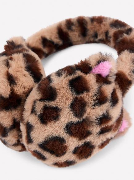 Mini Boden Kids' Faux Fur Leopard Print Ear Muffs, Multi - view 2, Multi