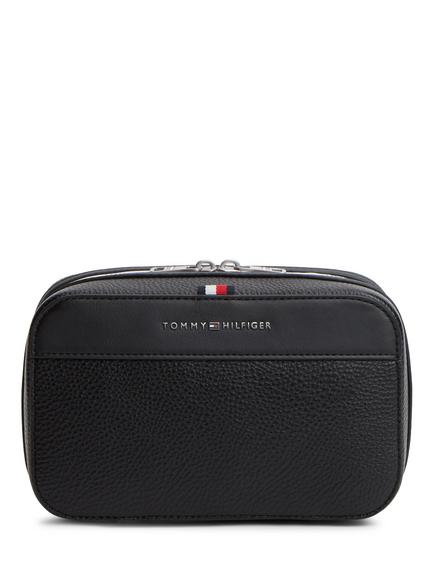 Tommy Hilfiger Metal Logo Pebble Grain Faux Leather Wash Bag, Black, Black