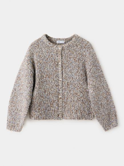 Mango Kids' Structured Knit Cardigan, Coffee, Coffee