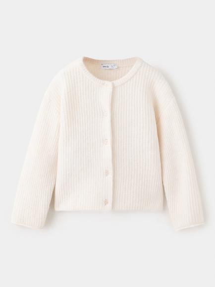 Mango Kids' Ribbed Cardigan, Pearl, Pearl