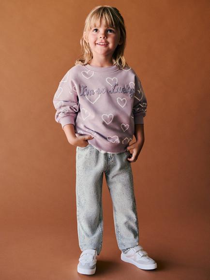 Mango Kids' Sudadera Heart Print Crew Neck Sweatshirt, Lilac, Lilac