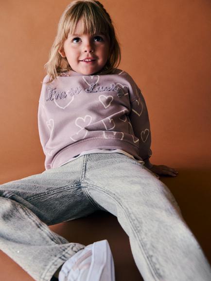 Mango Kids' Sudadera Heart Print Crew Neck Sweatshirt, Lilac - view 2, Lilac