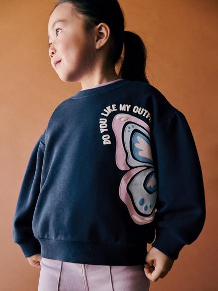Mango Kids' Sudadera Puff Sleeve Sweatshirt, Navy, Navy