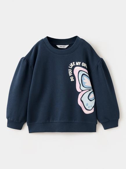 Mango Kids' Sudadera Puff Sleeve Sweatshirt, Navy - view 2, Navy
