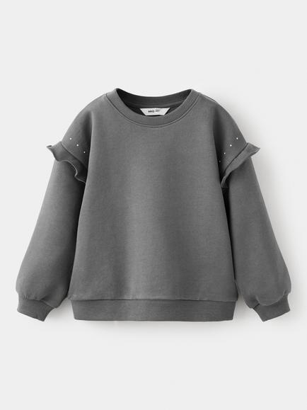 Mango Kids' Cotton Ruffle Sweatshirt, Anthracite, Anthracite
