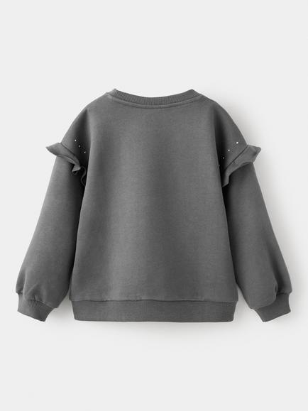 Mango Kids' Cotton Ruffle Sweatshirt, Anthracite - view 2, Anthracite