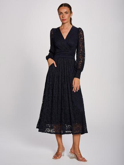 Jolie Moi Lace Long Sleeve Midi Dress, Navy
