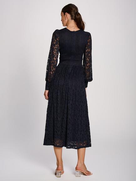 Jolie Moi Lace Long Sleeve Midi Dress - view 2, Navy