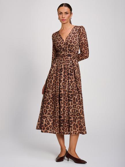 Jolie Moi Mesh Animal Print Pleated Dress, Multi, Multi