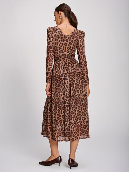Jolie Moi Mesh Animal Print Pleated Dress, Multi - view 2, Multi