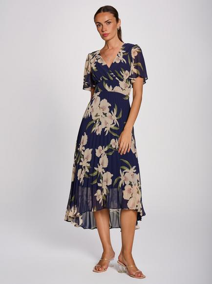 Jolie Moi Floral Pleated Midi Dress, Navy/Multi, Navy/Multi