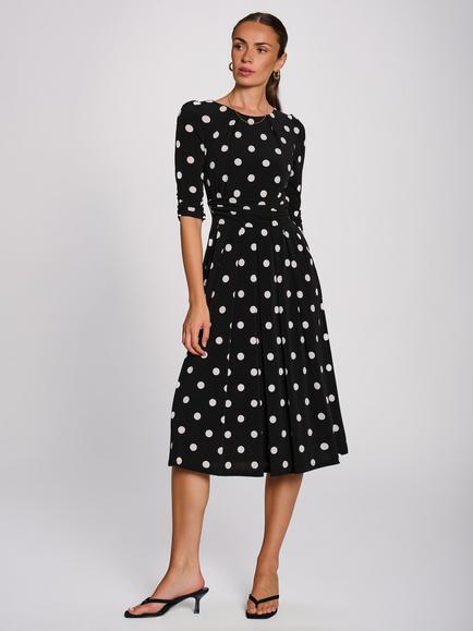 Jolie Moi Polka Dot Midi Swing Dress, Black/White, Black/White