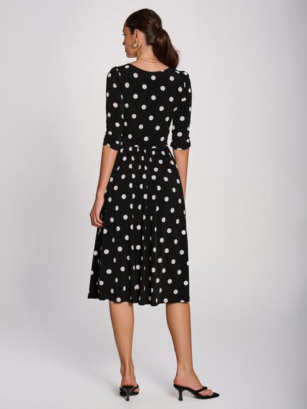 Jolie Moi Polka Dot Midi Swing Dress, Black/White - view 2, Black/White