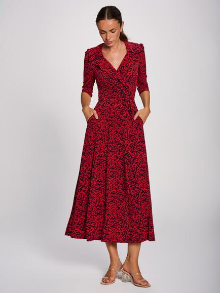 Jolie Moi Jersey Abstract Print Midi Dress, Red/Navy, Red/Navy