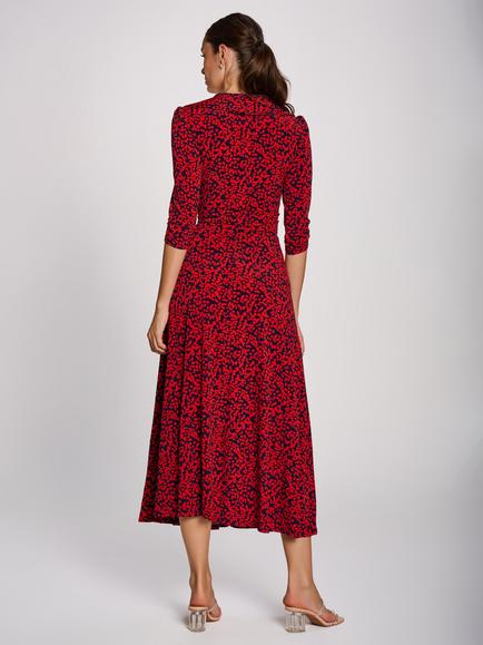 Jolie Moi Jersey Abstract Print Midi Dress, Red/Navy - view 2, Red/Navy