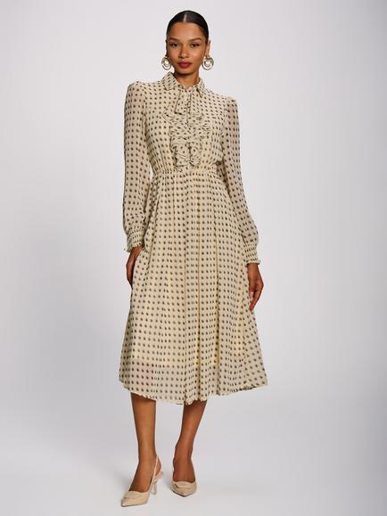 Jolie Moi Paisley Print Ruffled Shirt Midi Dress, Beige/Multi