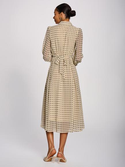 Jolie Moi Paisley Print Ruffled Shirt Midi Dress - view 2, Beige/Multi