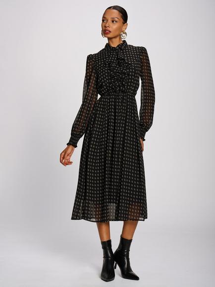 Jolie Moi Paisley Print Ruffled Shirt Midi Dress, Black/Multi