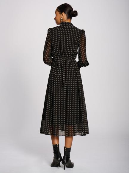 Jolie Moi Paisley Print Ruffled Shirt Midi Dress - view 2, Black/Multi
