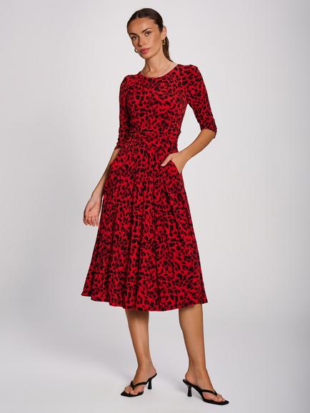 Jolie Moi Abstract Print Midi Swing Dress, Red/Black, Red/Black