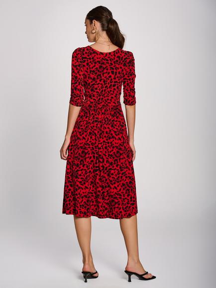 Jolie Moi Abstract Print Midi Swing Dress, Red/Black - view 2, Red/Black