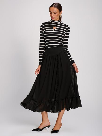 Jolie Moi Chiffon Maxi Skirt, Black, Black