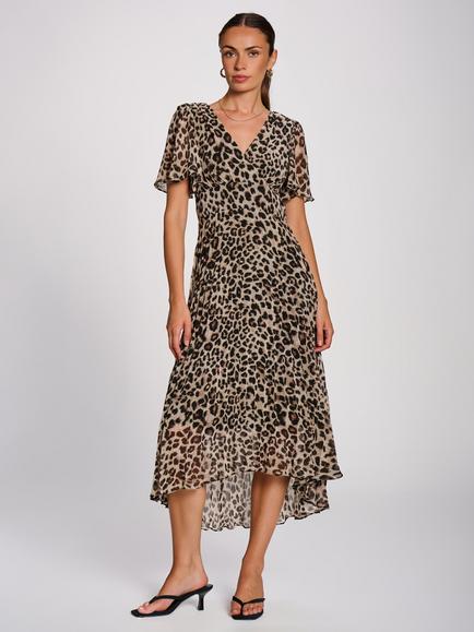 Jolie Moi Angel Sleeve Animal Print Midi Dress, Multi, Multi