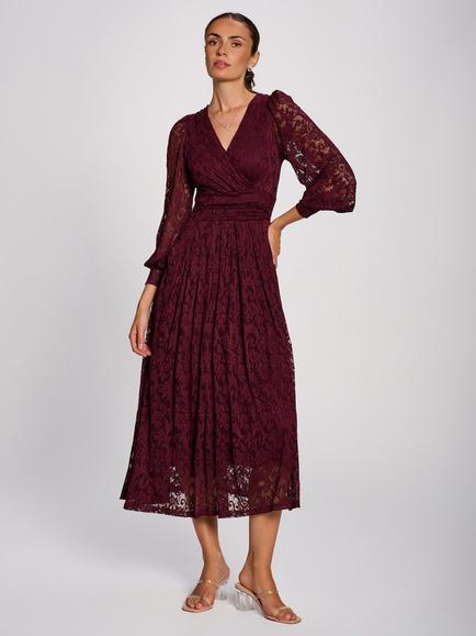 Jolie Moi Lace Long Sleeve Midi Dress, Burgundy