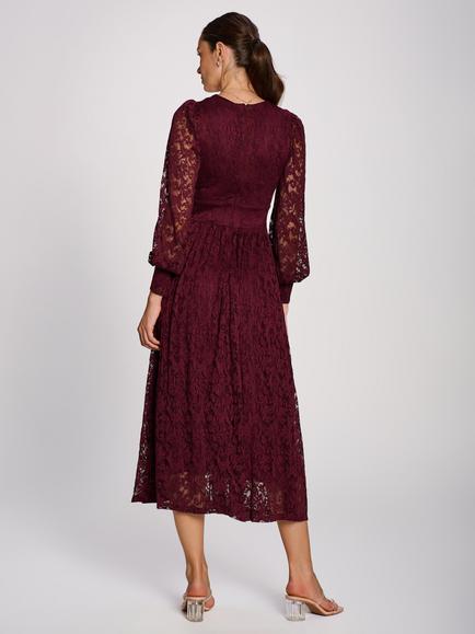 Jolie Moi Lace Long Sleeve Midi Dress - view 2, Burgundy
