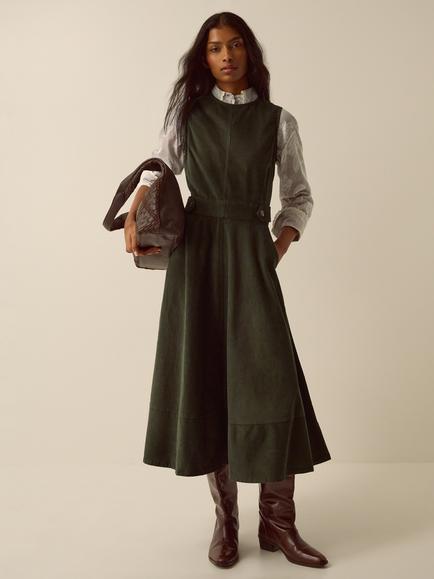 Monsoon Ella Corduroy Sleeveless Dress, Khaki, Khaki