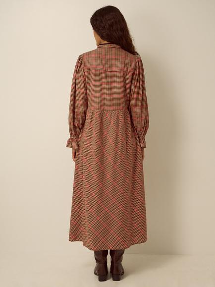 Monsoon Shelly Check Tie Neck Midi Dress containing LENZING™ ECOVERO™ Viscose, Pink - view 2, Pink