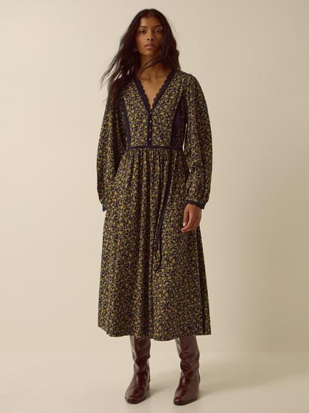 Monsoon Sophie Floral Print Jersey Midi Dress, Navy, Navy