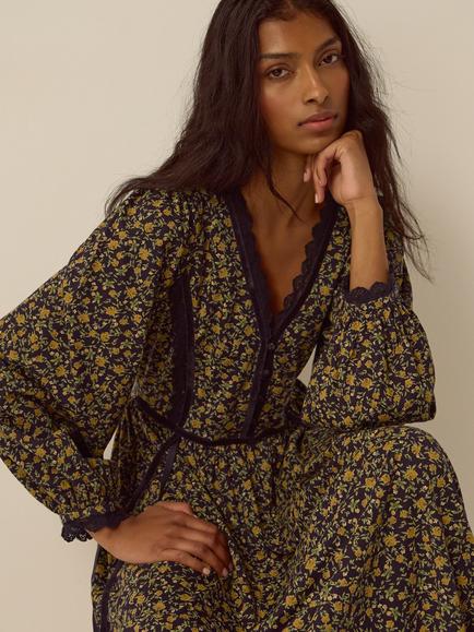 Monsoon Sophie Floral Print Jersey Midi Dress, Navy - view 2, Navy