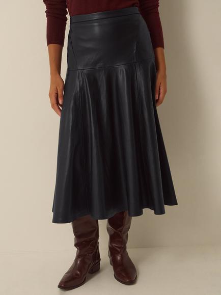 Monsoon Dianne Faux Leather Midi Skirt, Black, Black