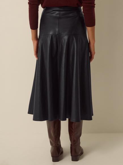 Monsoon Dianne Faux Leather Midi Skirt, Black - view 2, Black