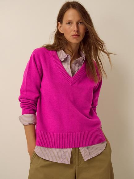 Monsoon Venus V-Neck Jumper, Magenta, Magenta