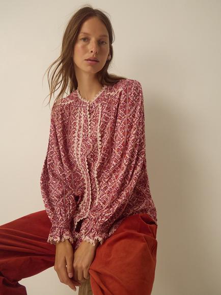 Monsoon Katrina Floral Long Sleeve Blouse containing LENZING™ ECOVERO™ Viscose, Pink, Pink