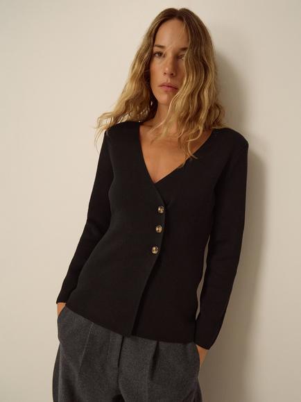 Monsoon Structured V-neck Cardigan, Black, Black