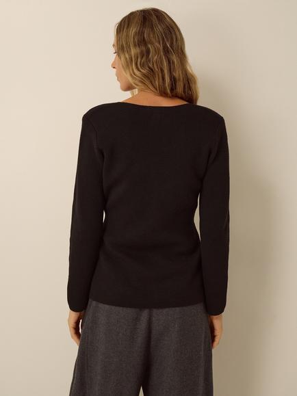 Monsoon Structured V-neck Cardigan, Black - view 2, Black