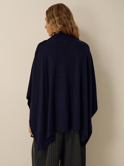 Monsoon Button Embellished High Neck Cape containing LENZING™ ECOVERO™ Viscose, Navy - view 2, Navy