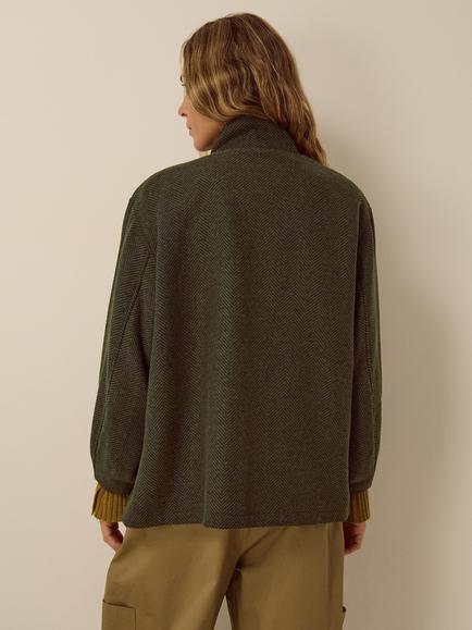 Monsoon Pip Herringbone High Neck Coat, Green - view 2, Green