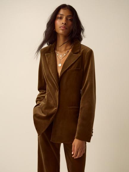 Monsoon Vicky Velvet Blazer, Khaki, Khaki