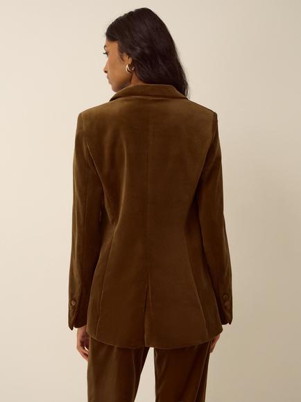 Monsoon Vicky Velvet Blazer, Khaki - view 2, Khaki