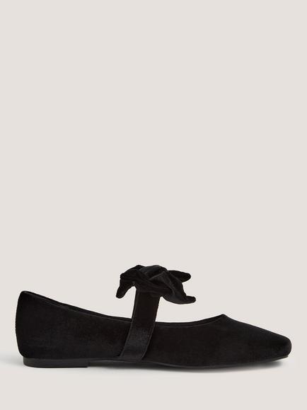 Monsoon Jolie Velvet Bow Ballet Flats, Red, Black