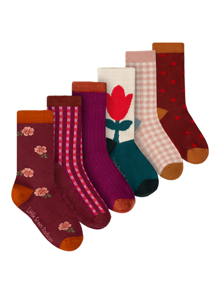 Little Green Radicals Kids' Floral Cotton Socks, Pack of 6, Multi, Multi